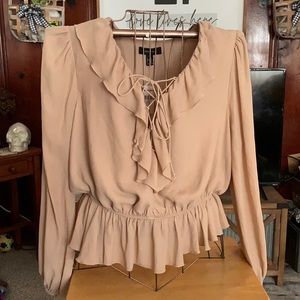 Forever 21 blouse plus size 3x tie front sheer type material beige